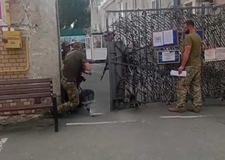 In Odesa, military commissariat officers knocked a man to the ground